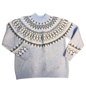 Alfred Dunner Women Blue Fair Isle Mock Neck Sweater Size M